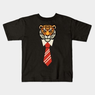 Orange Red Beige Colorful Tiger With Tie Illustration Kids T-Shirt